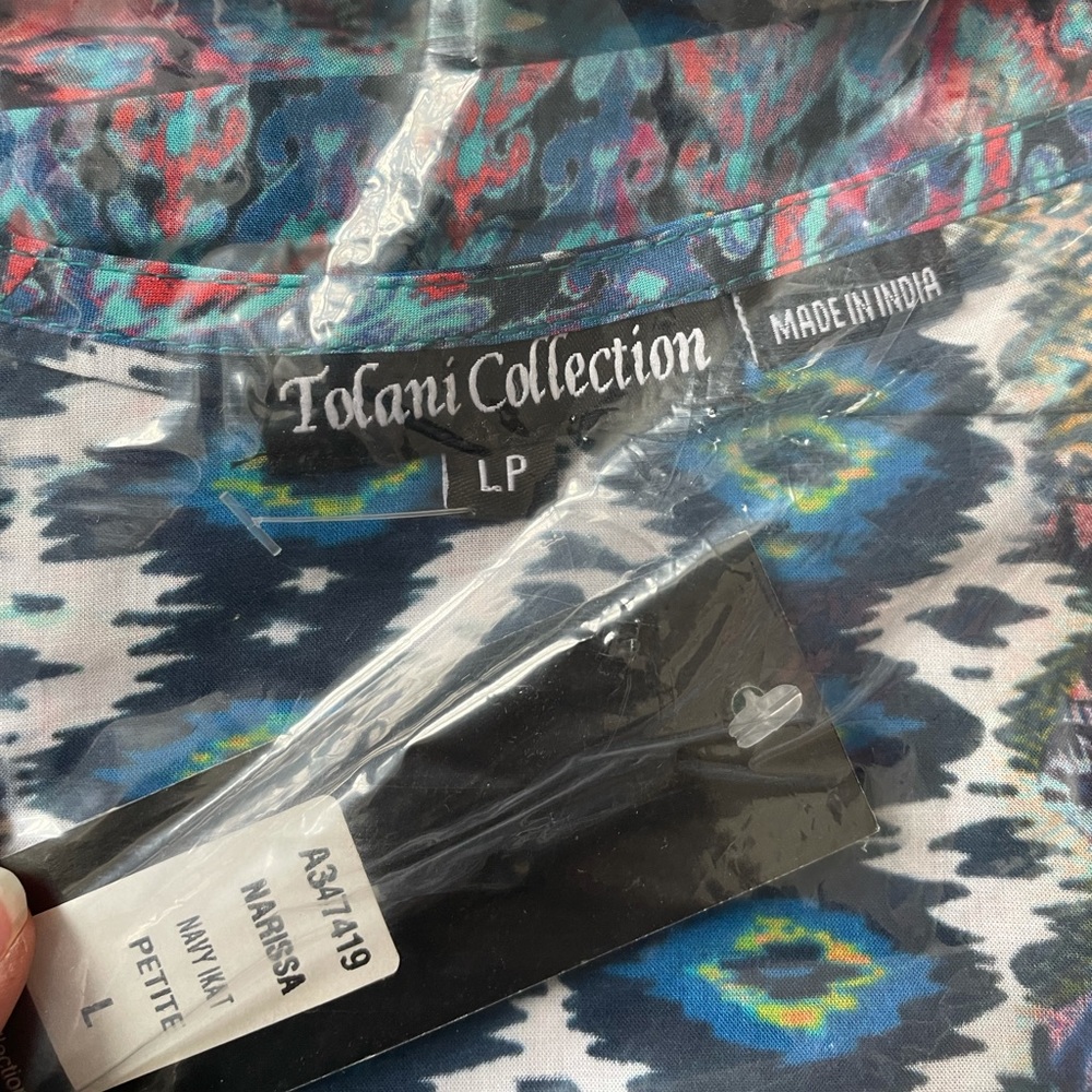 Tolani Collection Petite Printed Woven Caftan Tunic Navy Ikat PL A347419 QVC - Picture 10 of 10